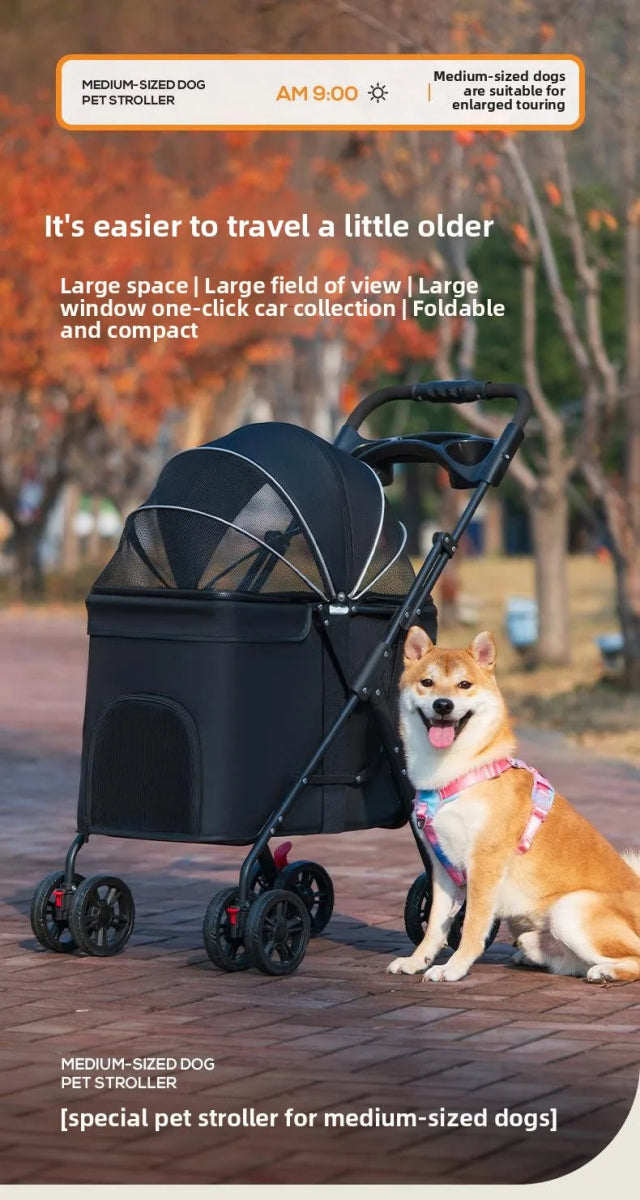 Foldable Pet Stroller Cats/Dog Carriers Comfortable Breathable Puppy Teddy Transport Trolley Outdoor Lightweight Dogs Basket - Lily.sg Global Shopping
