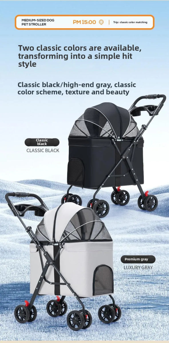 Foldable Pet Stroller Cats/Dog Carriers Comfortable Breathable Puppy Teddy Transport Trolley Outdoor Lightweight Dogs Basket - Lily.sg Global Shopping