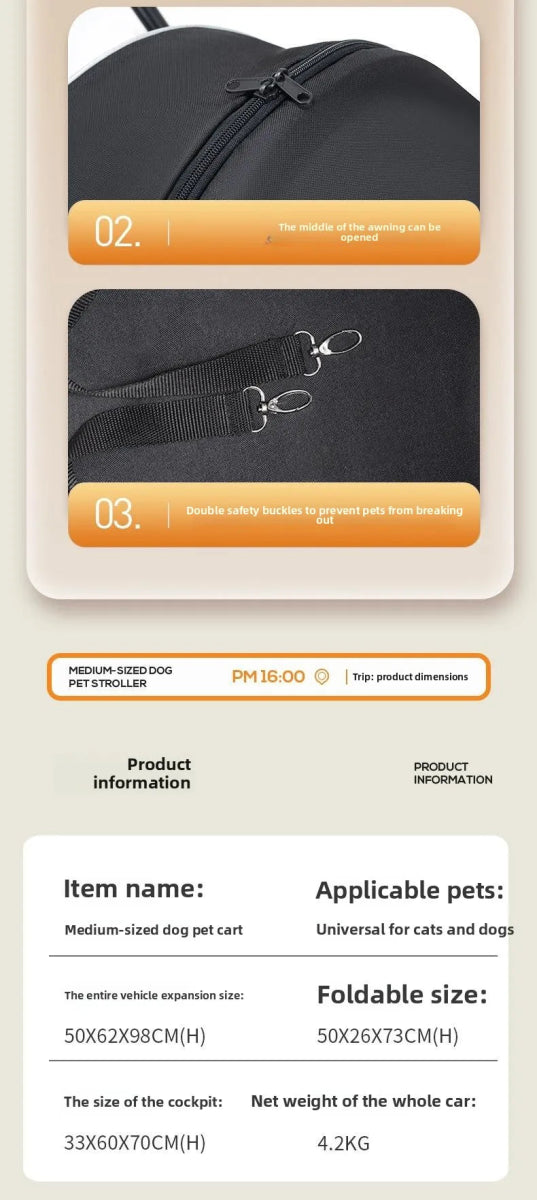 Foldable Pet Stroller Cats/Dog Carriers Comfortable Breathable Puppy Teddy Transport Trolley Outdoor Lightweight Dogs Basket - Lily.sg Global Shopping