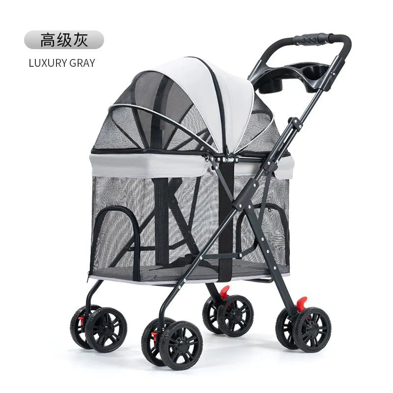 Foldable Pet Stroller Cats/Dog Carriers Comfortable Breathable Puppy Teddy Transport Trolley Outdoor Lightweight Dogs Basket - Lily.sg Global Shopping