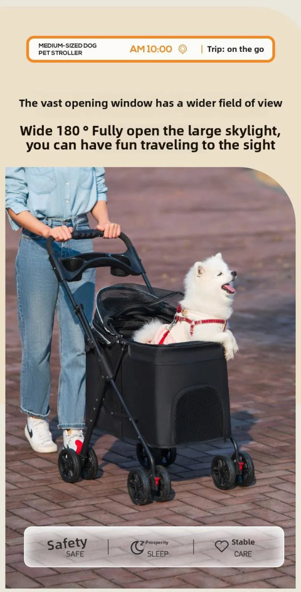 Foldable Pet Stroller Cats/Dog Carriers Comfortable Breathable Puppy Teddy Transport Trolley Outdoor Lightweight Dogs Basket - Lily.sg Global Shopping