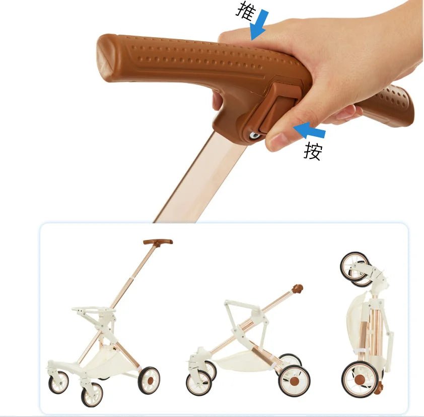 Foldable Strollers For Dogs Cats Milk White PU High Landscape Pet Stroller Outdoor Travel Pet Trolley Bearing Weight 15 KG - Lily.sg Global Shopping