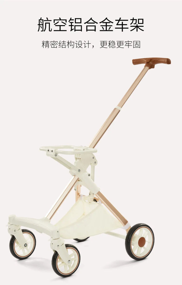 Foldable Strollers For Dogs Cats Milk White PU High Landscape Pet Stroller Outdoor Travel Pet Trolley Bearing Weight 15 KG - Lily.sg Global Shopping