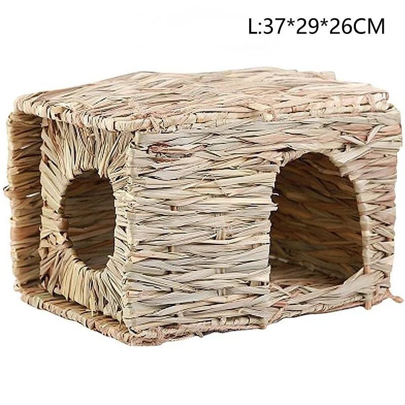Foldable Woven Rabbit Cages Pets Hamster Guinea Pig Bunny Grass Chew Toy Mat House Bed Nests for Small Animal Rabbit Accessories - Lily.sg Global Shopping