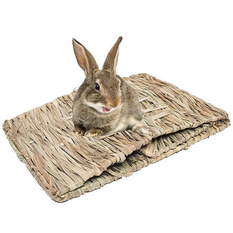 Foldable Woven Rabbit Cages Pets Hamster Guinea Pig Bunny Grass Chew Toy Mat House Bed Nests for Small Animal Rabbit Accessories - Lily.sg Global Shopping