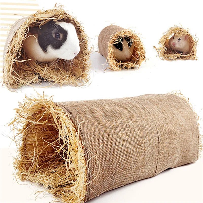 Foldable Woven Rabbit Cages Pets Hamster Guinea Pig Bunny Grass Chew Toy Mat House Bed Nests for Small Animal Rabbit Accessories - Lily.sg Global Shopping