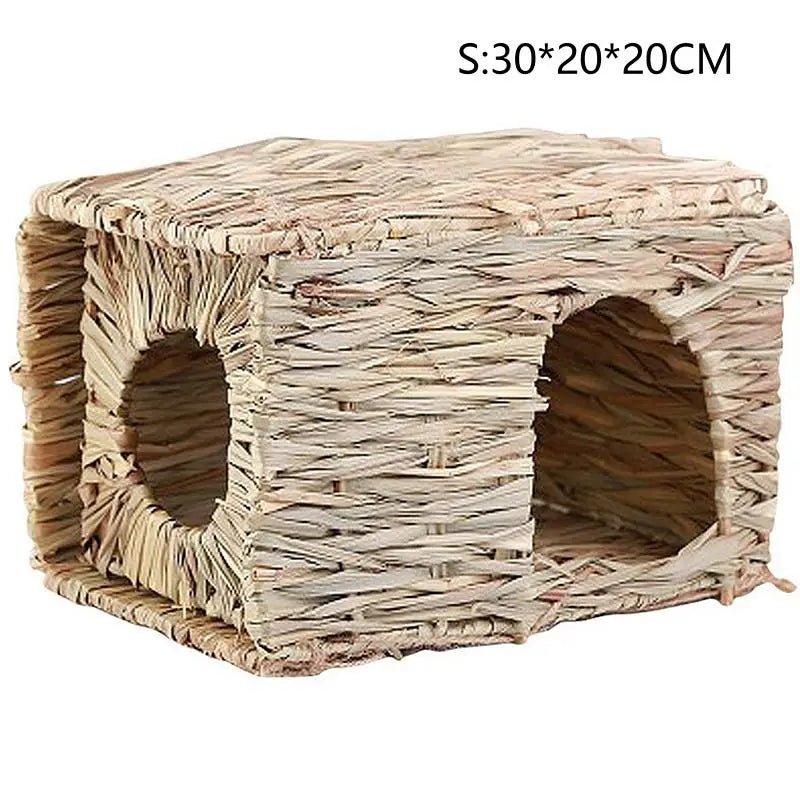 Foldable Woven Rabbit Cages Pets Hamster Guinea Pig Bunny Grass Chew Toy Mat House Bed Nests for Small Animal Rabbit Accessories - Lily.sg Global Shopping
