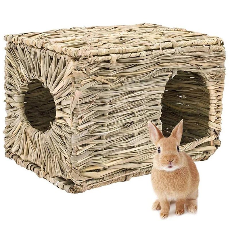 Foldable Woven Rabbit Cages Pets Hamster Guinea Pig Bunny Grass Chew Toy Mat House Bed Nests for Small Animal Rabbit Accessories - Lily.sg Global Shopping