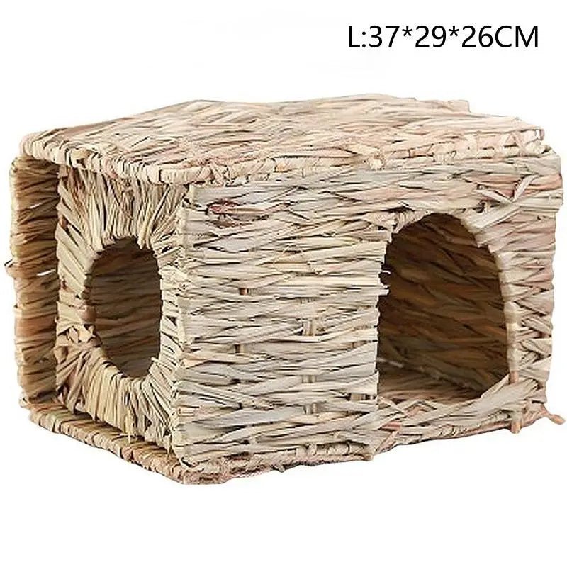 Foldable Woven Rabbit Cages Pets Hamster Guinea Pig Bunny Grass Chew Toy Mat House Bed Nests for Small Animal Rabbit Accessories - Lily.sg Global Shopping