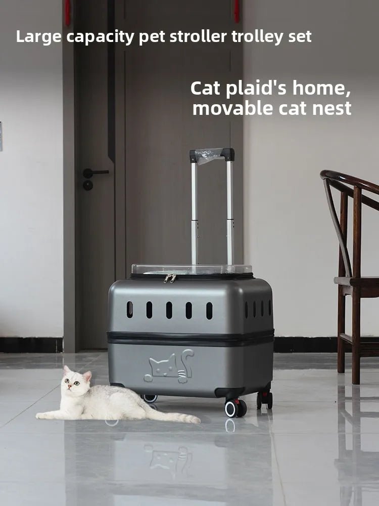 Large Pet Travel Carrier Rolling Pet Transport for Cats & Small Dogs Breathable Cat Suitcase Transparent Skylight Pet Stroller - Lily.sg Global Shopping