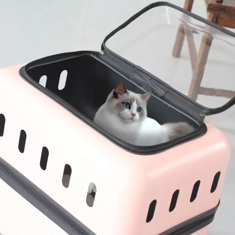 Large Pet Travel Carrier Rolling Pet Transport for Cats & Small Dogs Breathable Cat Suitcase Transparent Skylight Pet Stroller - Lily.sg Global Shopping