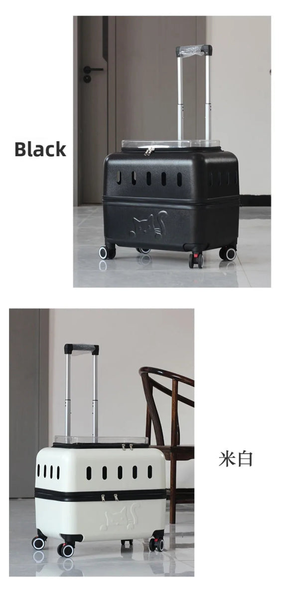 Large Pet Travel Carrier Rolling Pet Transport for Cats & Small Dogs Breathable Cat Suitcase Transparent Skylight Pet Stroller - Lily.sg Global Shopping