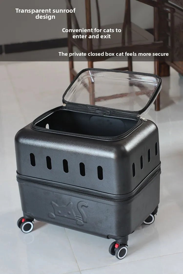 Large Pet Travel Carrier Rolling Pet Transport for Cats & Small Dogs Breathable Cat Suitcase Transparent Skylight Pet Stroller - Lily.sg Global Shopping