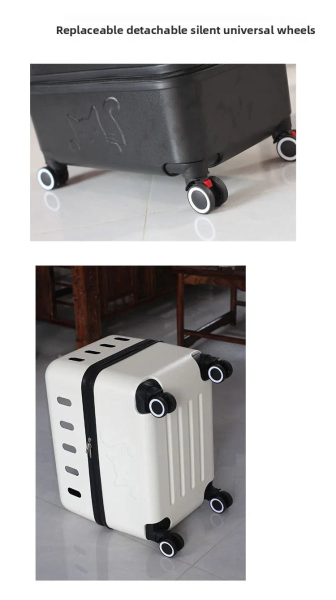 Large Pet Travel Carrier Rolling Pet Transport for Cats & Small Dogs Breathable Cat Suitcase Transparent Skylight Pet Stroller - Lily.sg Global Shopping