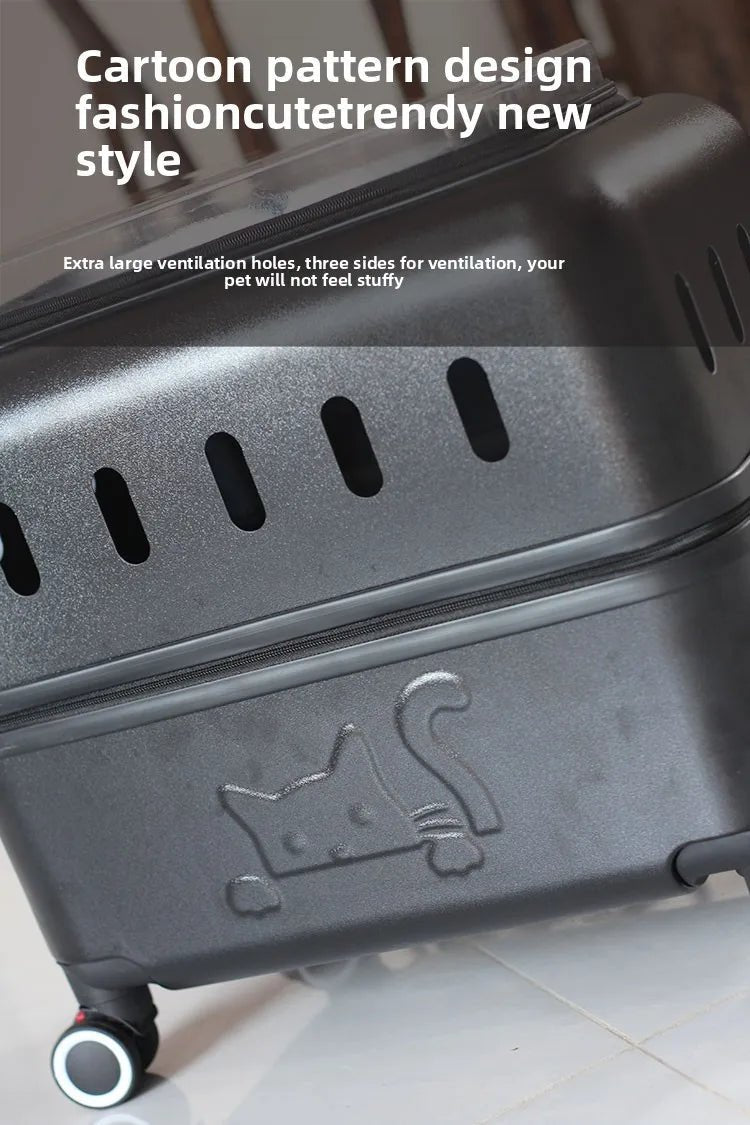 Large Pet Travel Carrier Rolling Pet Transport for Cats & Small Dogs Breathable Cat Suitcase Transparent Skylight Pet Stroller - Lily.sg Global Shopping