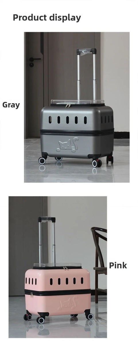 Large Pet Travel Carrier Rolling Pet Transport for Cats & Small Dogs Breathable Cat Suitcase Transparent Skylight Pet Stroller - Lily.sg Global Shopping