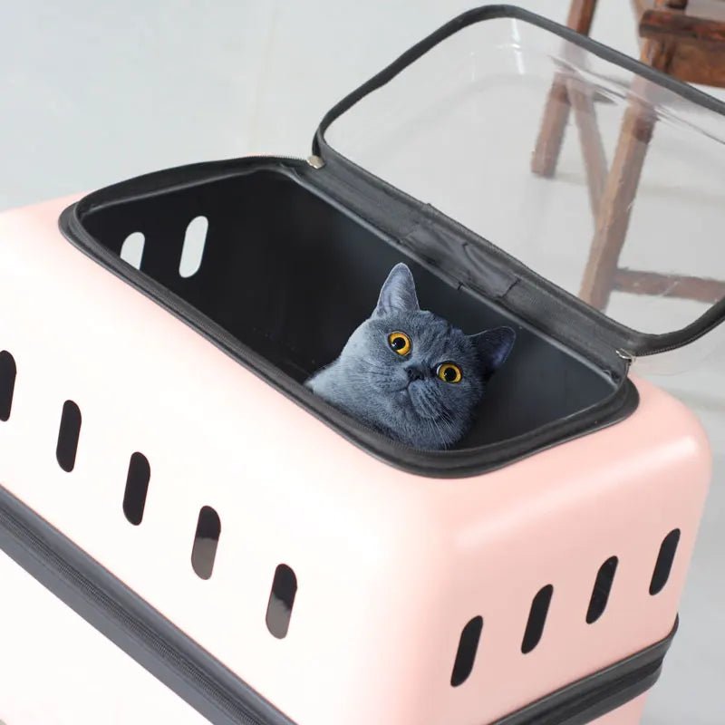 Large Pet Travel Carrier Rolling Pet Transport for Cats & Small Dogs Breathable Cat Suitcase Transparent Skylight Pet Stroller - Lily.sg Global Shopping