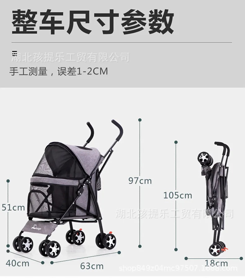 Lightweight Folding Pet Stroller Cat Dog Four Wheel Stroller Pet Out Teddy Cat Stroller - Lily.sg Global Shopping