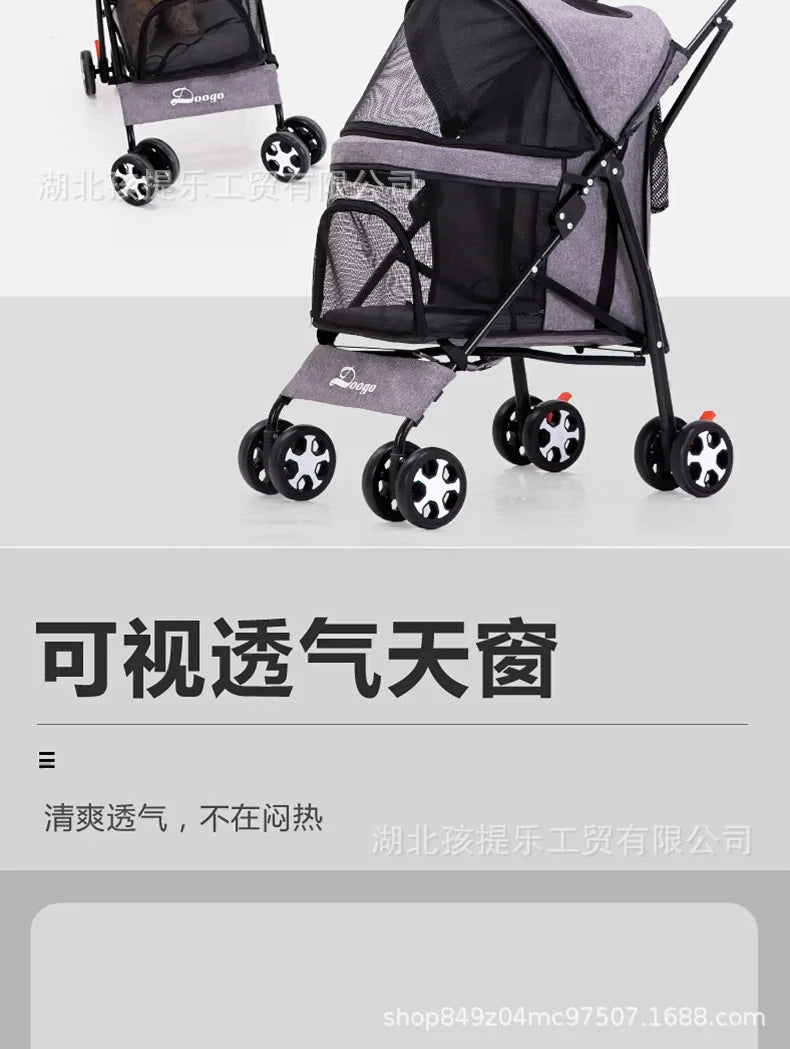Lightweight Folding Pet Stroller Cat Dog Four Wheel Stroller Pet Out Teddy Cat Stroller - Lily.sg Global Shopping