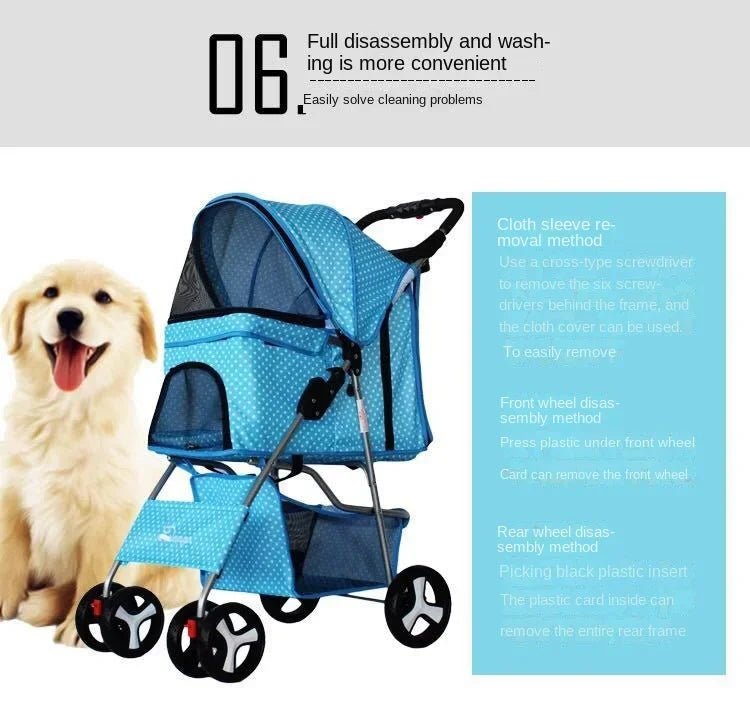 Lightweight Folding Pet Trolley Cat, Dog and Cart Three - wheeled Pet Cart Go Out Cart Supplies Dog Stroller - Lily.sg Global Shopping