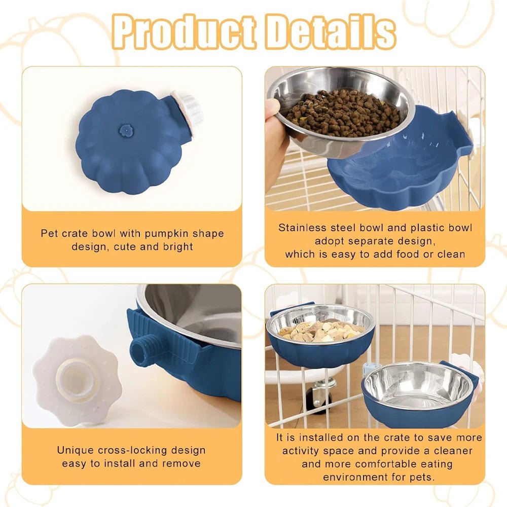 Movable Lifting Pet Hanging Food Bowl Pumpkin Shaped Stainless Steel Water Bowl for Rabbit Hamster Bird Cat Pet Feeding Supplies - Lily.sg Global Shopping