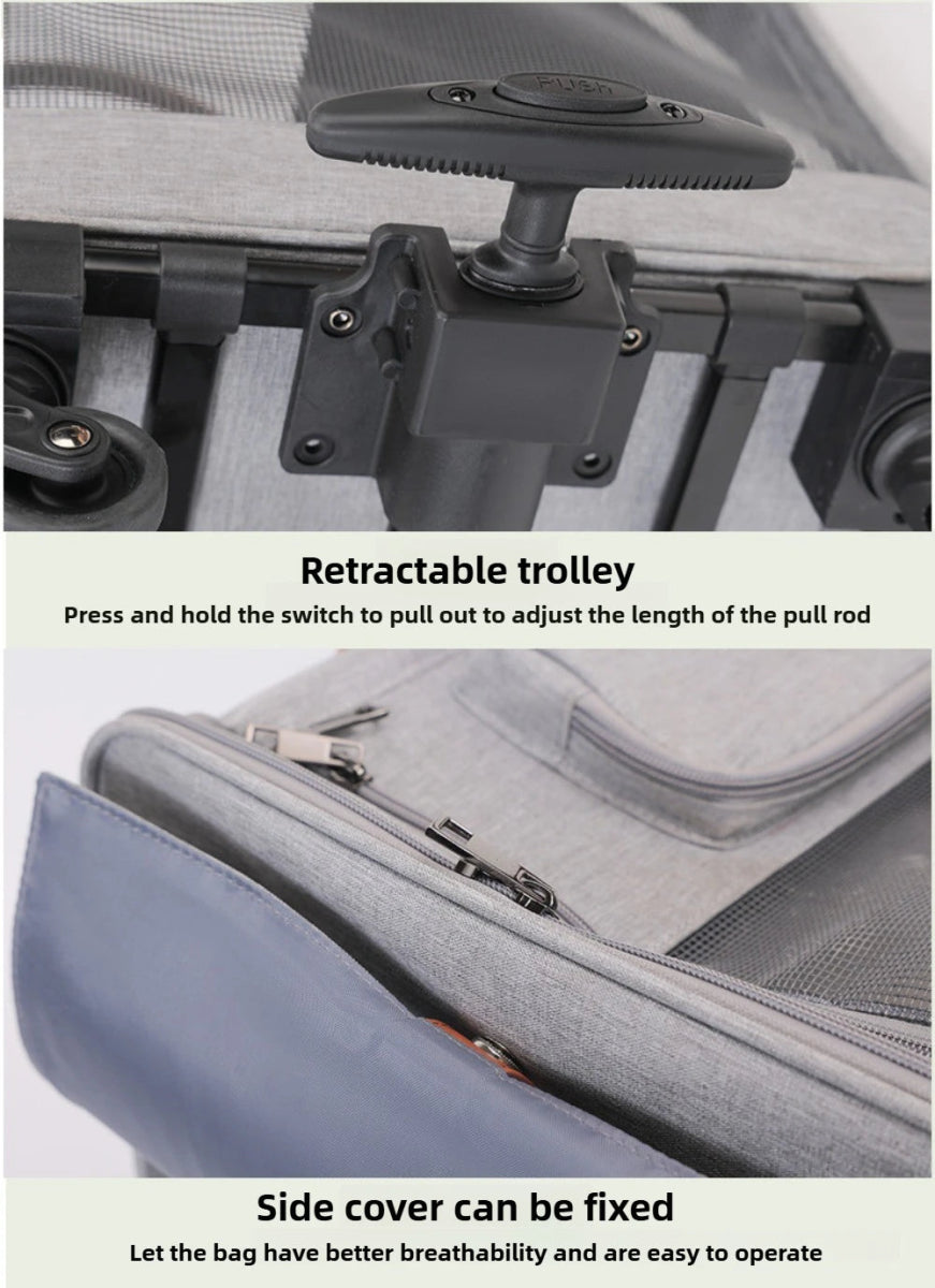 Multifunctional Cat Carrier with Trolley Large Capacity Breathable Foldable Pet Bag for Cats and Dogs - Lily.sg Global Shopping