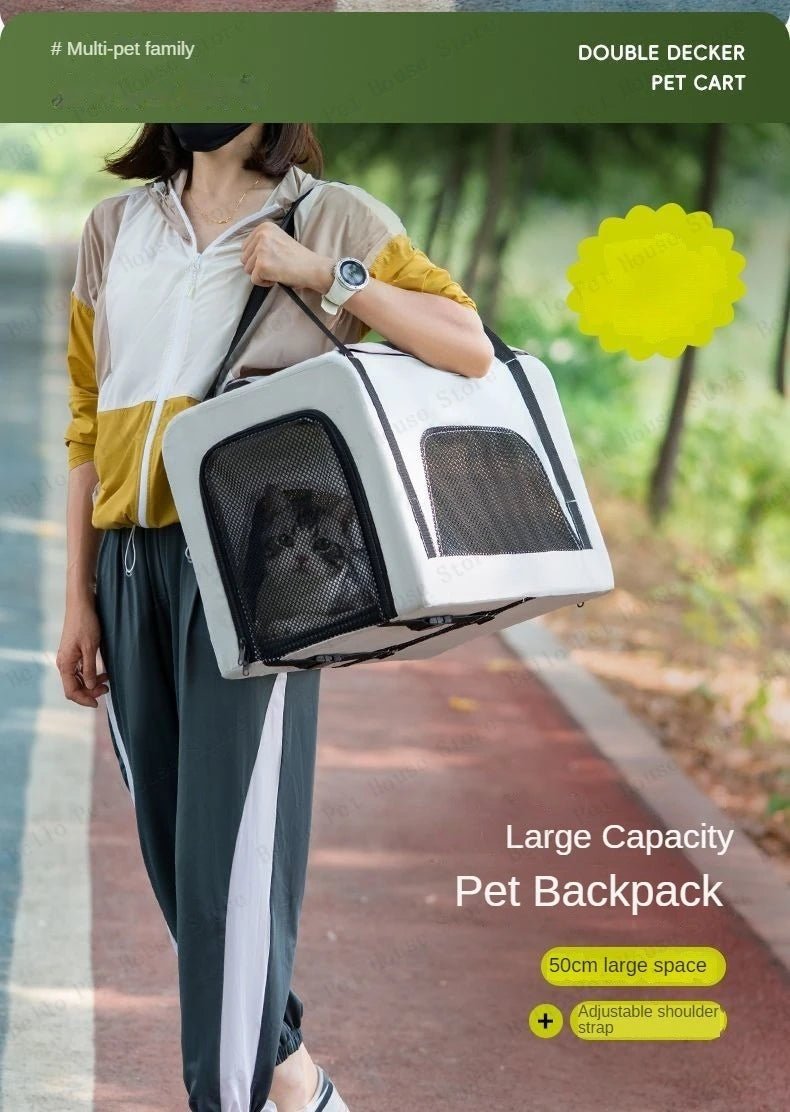 Multifunctional double - layer pet cart Lightweight and foldable pet outdoor travel stroller Ventilated and breathable dog cart - Lily.sg Global Shopping