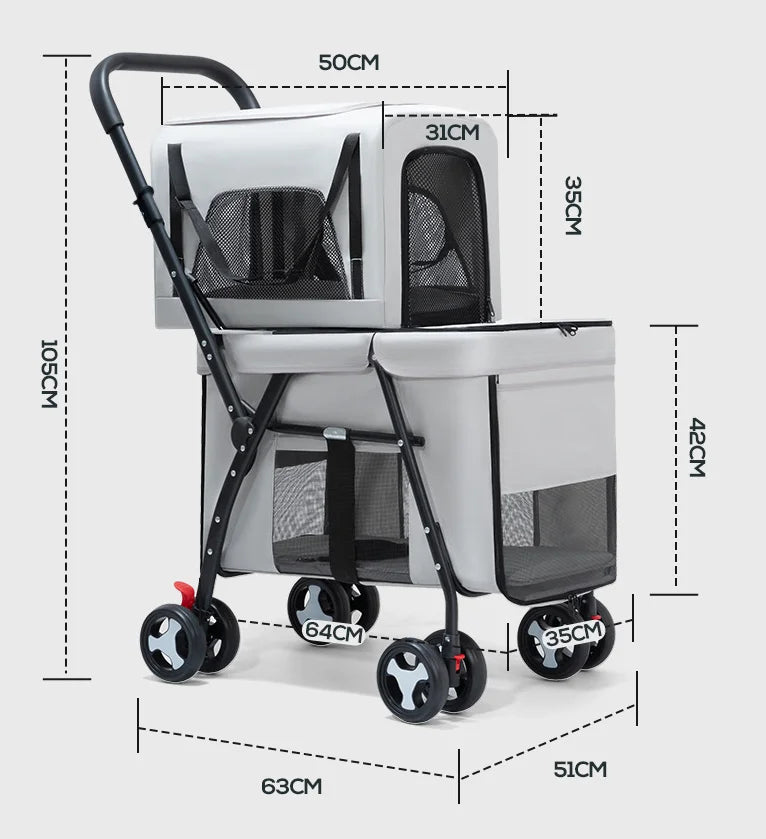 Multifunctional double - layer pet cart Lightweight and foldable pet outdoor travel stroller Ventilated and breathable dog cart - Lily.sg Global Shopping