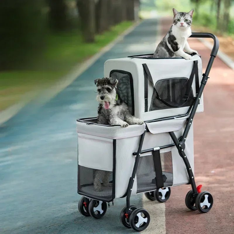 Multifunctional double - layer pet cart Lightweight and foldable pet outdoor travel stroller Ventilated and breathable dog cart - Lily.sg Global Shopping