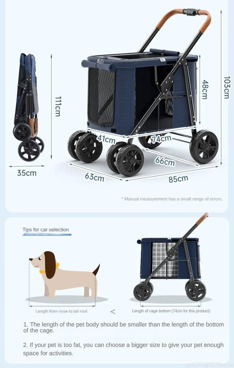 Multiple pet strollers large dog trolley cart folded large space Multifunctional trolley case with wheel bearing 30kg for travel - Lily.sg Global Shopping