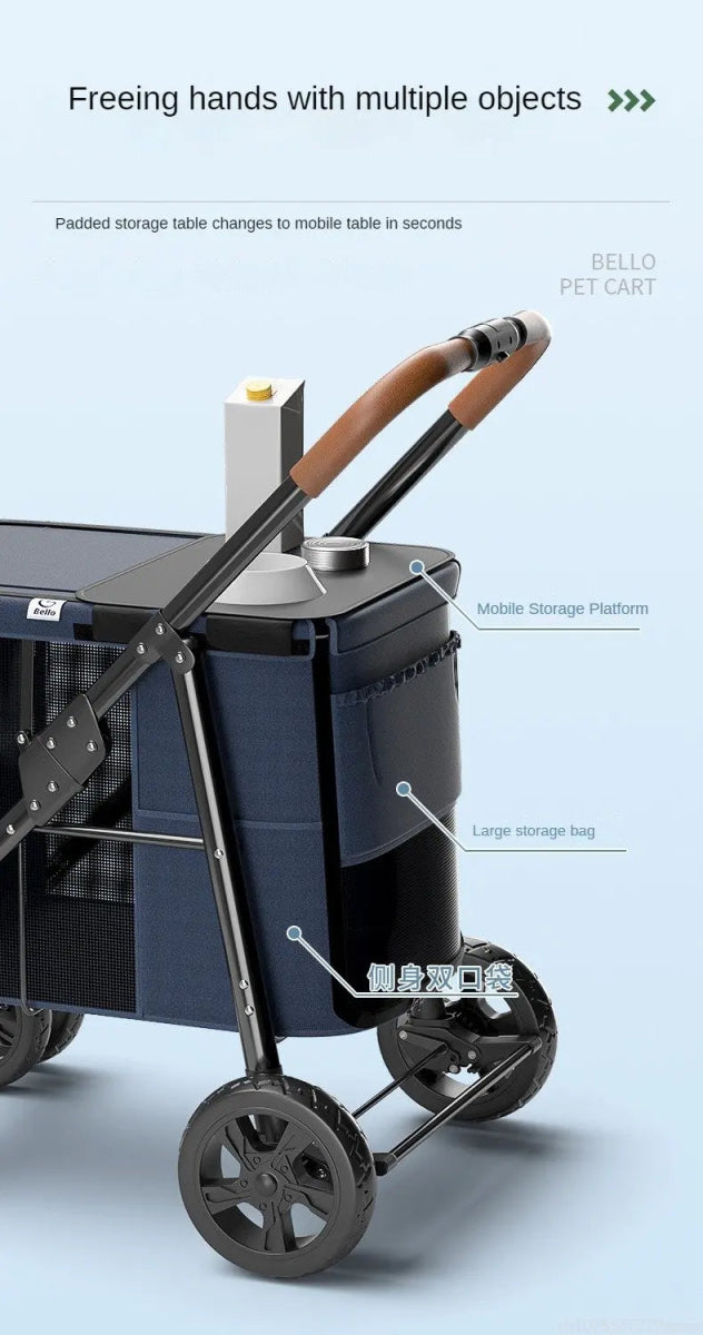 Multiple pet strollers large dog trolley cart folded large space Multifunctional trolley case with wheel bearing 30kg for travel - Lily.sg Global Shopping