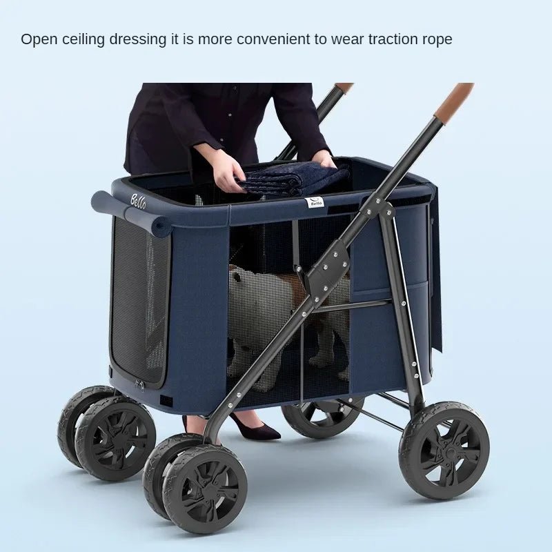 Multiple pet strollers large dog trolley cart folded large space Multifunctional trolley case with wheel bearing 30kg for travel - Lily.sg Global Shopping