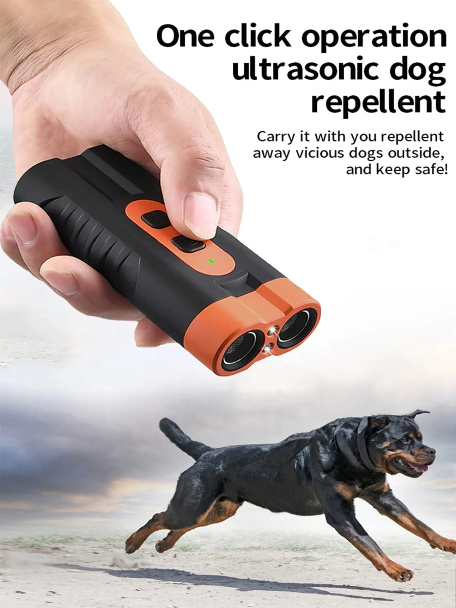 New Dual Head Ultrasonic Dog Repeller USB Rechargeable Dog Training Device High - Power Anti Bark Device with LED Flashlight - Lily.sg Global Shopping