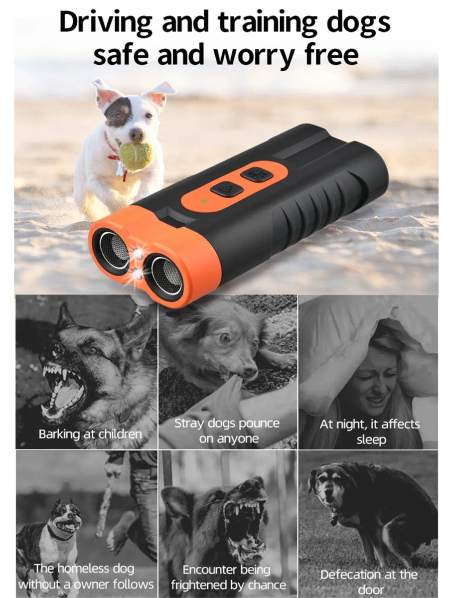New Dual Head Ultrasonic Dog Repeller USB Rechargeable Dog Training Device High - Power Anti Bark Device with LED Flashlight - Lily.sg Global Shopping