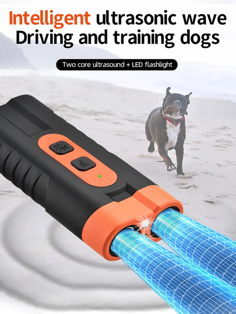 New Dual Head Ultrasonic Dog Repeller USB Rechargeable Dog Training Device High - Power Anti Bark Device with LED Flashlight - Lily.sg Global Shopping