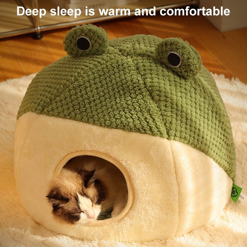 New Pet Nest Winter Warm Dog Den Cat Villa Plush Pets Mattress Small Frog Shape Semi Enclosed Kitten Puppy House Pet Supplies - Lily.sg Global Shopping