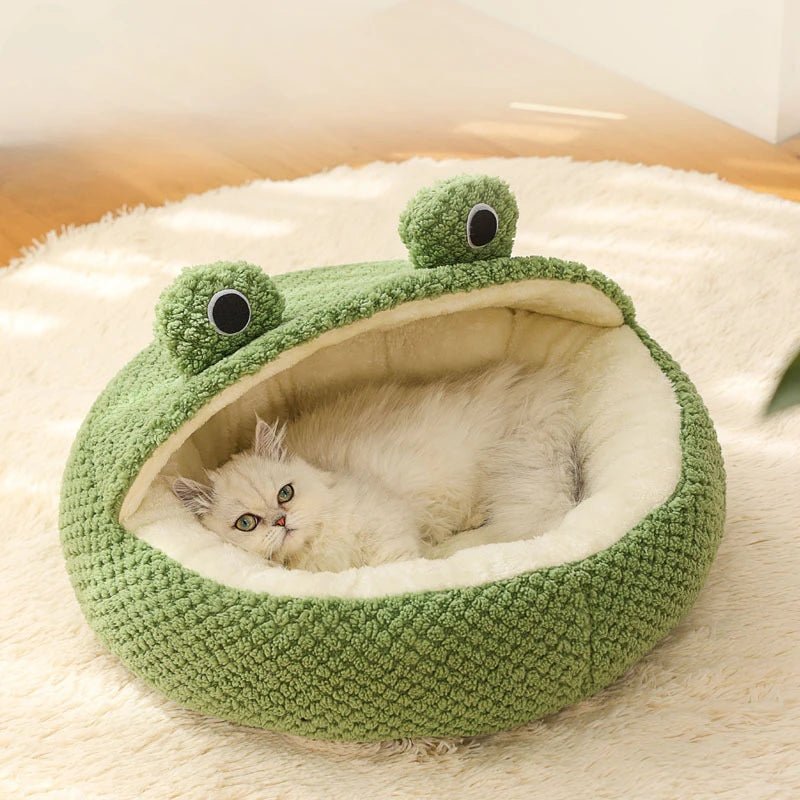 New Pet Nest Winter Warm Dog Den Cat Villa Plush Pets Mattress Small Frog Shape Semi Enclosed Kitten Puppy House Pet Supplies - Lily.sg Global Shopping