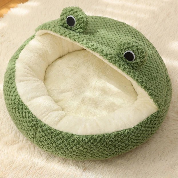 New Pet Nest Winter Warm Dog Den Cat Villa Plush Pets Mattress Small Frog Shape Semi Enclosed Kitten Puppy House Pet Supplies - Lily.sg Global Shopping