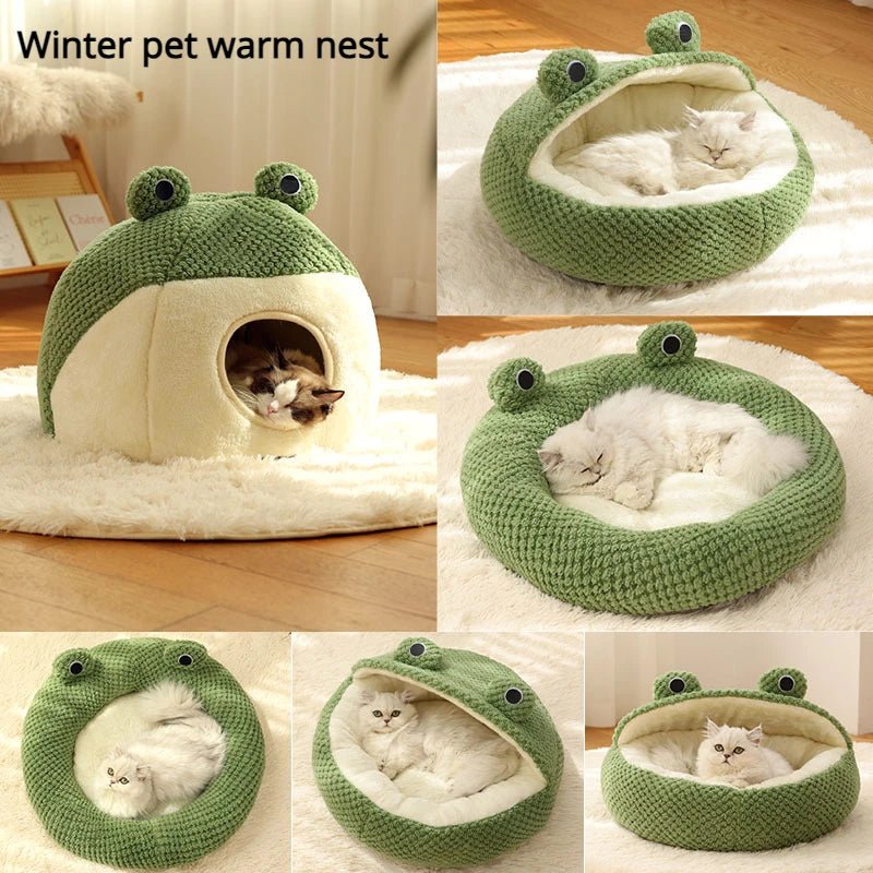 New Pet Nest Winter Warm Dog Den Cat Villa Plush Pets Mattress Small Frog Shape Semi Enclosed Kitten Puppy House Pet Supplies - Lily.sg Global Shopping