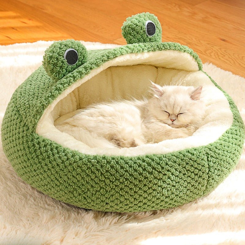 New Pet Nest Winter Warm Dog Den Cat Villa Plush Pets Mattress Small Frog Shape Semi Enclosed Kitten Puppy House Pet Supplies - Lily.sg Global Shopping