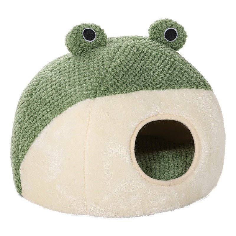 New Pet Nest Winter Warm Dog Den Cat Villa Plush Pets Mattress Small Frog Shape Semi Enclosed Kitten Puppy House Pet Supplies - Lily.sg Global Shopping