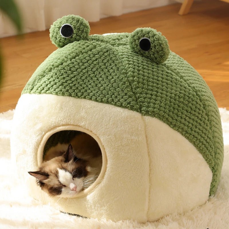 New Pet Nest Winter Warm Dog Den Cat Villa Plush Pets Mattress Small Frog Shape Semi Enclosed Kitten Puppy House Pet Supplies - Lily.sg Global Shopping