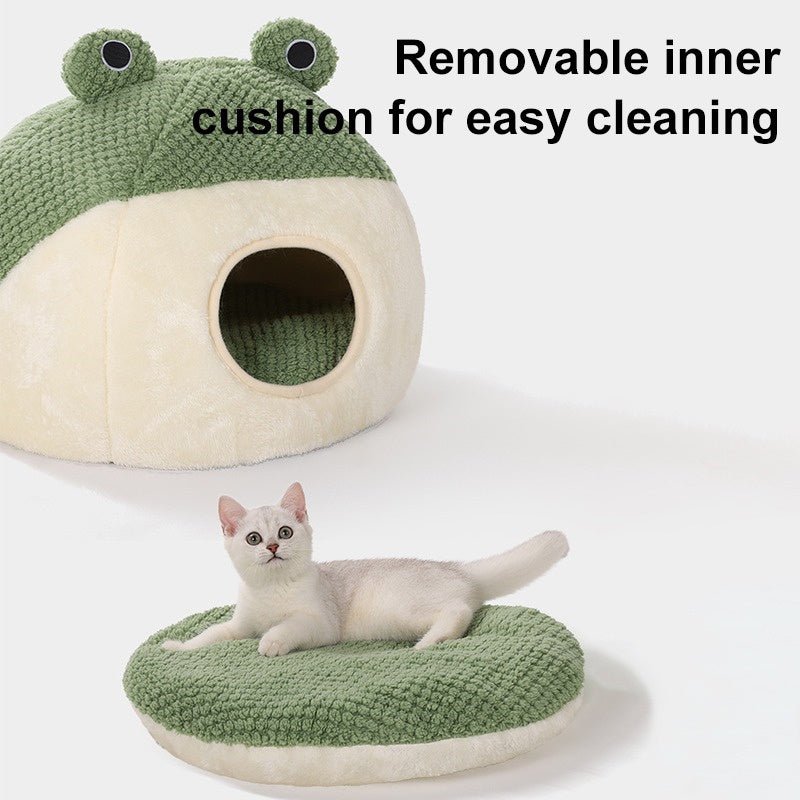 New Pet Nest Winter Warm Dog Den Cat Villa Plush Pets Mattress Small Frog Shape Semi Enclosed Kitten Puppy House Pet Supplies - Lily.sg Global Shopping