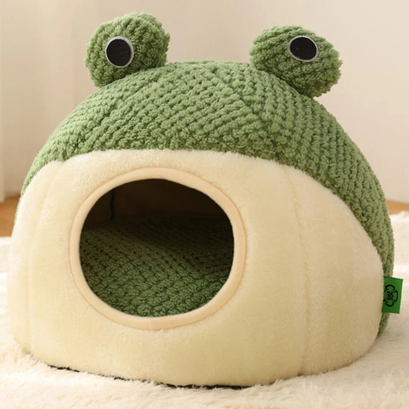 New Pet Nest Winter Warm Dog Den Cat Villa Plush Pets Mattress Small Frog Shape Semi Enclosed Kitten Puppy House Pet Supplies - Lily.sg Global Shopping