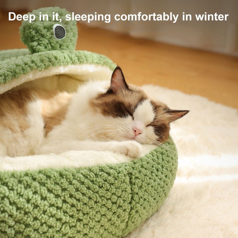 New Pet Nest Winter Warm Dog Den Cat Villa Plush Pets Mattress Small Frog Shape Semi Enclosed Kitten Puppy House Pet Supplies - Lily.sg Global Shopping