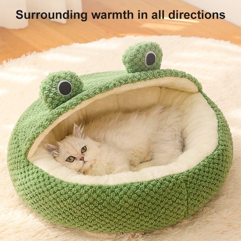 New Pet Nest Winter Warm Dog Den Cat Villa Plush Pets Mattress Small Frog Shape Semi Enclosed Kitten Puppy House Pet Supplies - Lily.sg Global Shopping