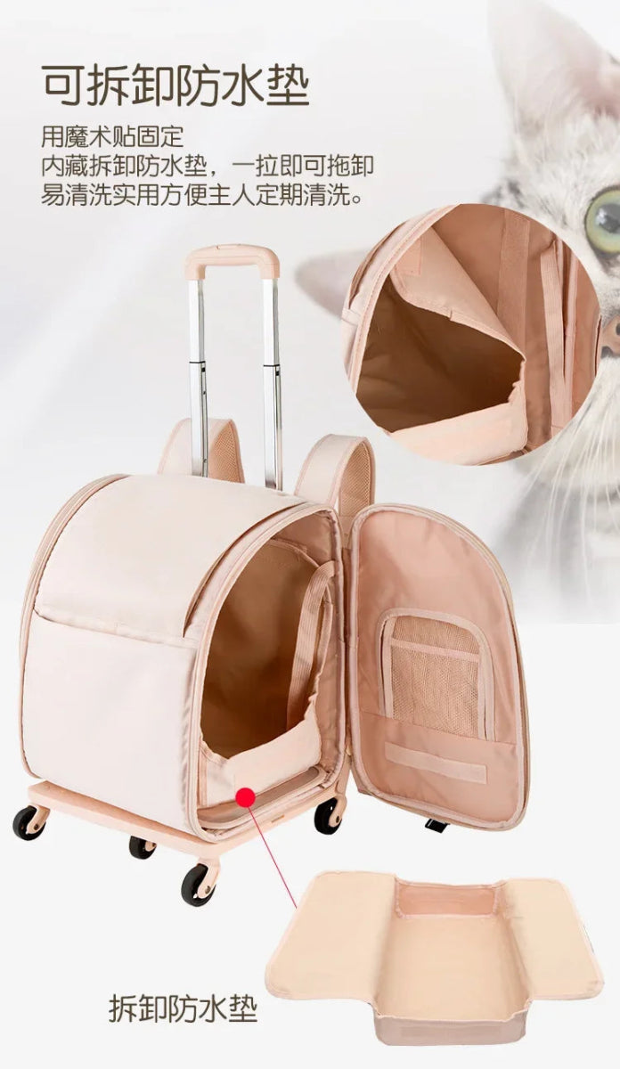 New Pet Trolley Bag Waterproof Oxford Cloth Cat Backpack Portable Foldable Lightweight Pet Trolley Case Dog Stroller Carrier - Lily.sg Global Shopping