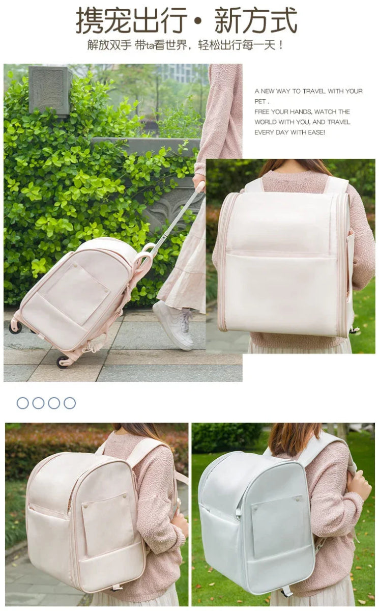 New Pet Trolley Bag Waterproof Oxford Cloth Cat Backpack Portable Foldable Lightweight Pet Trolley Case Dog Stroller Carrier - Lily.sg Global Shopping