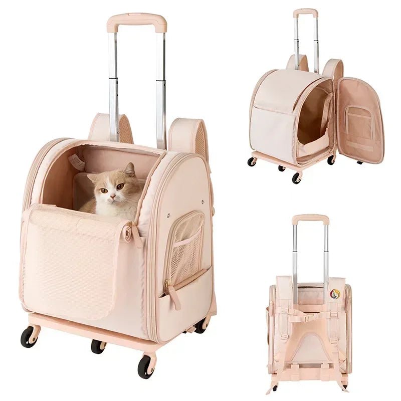 New Pet Trolley Bag Waterproof Oxford Cloth Cat Backpack Portable Foldable Lightweight Pet Trolley Case Dog Stroller Carrier - Lily.sg Global Shopping
