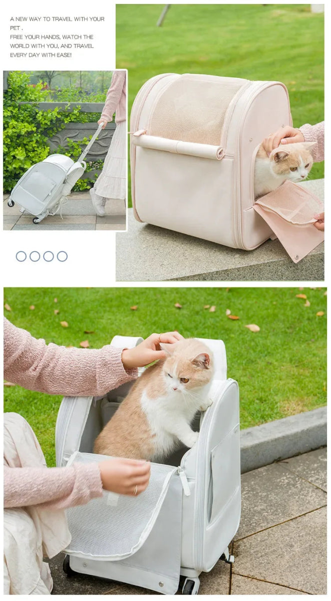New Pet Trolley Bag Waterproof Oxford Cloth Cat Backpack Portable Foldable Lightweight Pet Trolley Case Dog Stroller Carrier - Lily.sg Global Shopping